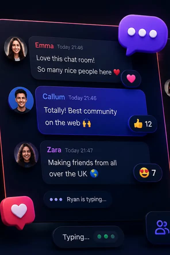 Chat room message bubbles showing users making friends online